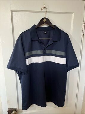 Manfinity Homme Navy Blue Striped Polo Shirt Size 2XL EUC